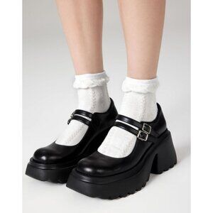 Mary Jane Double Strap Creepers By Cider wms 8 Black Faux Leather Platform Shoes